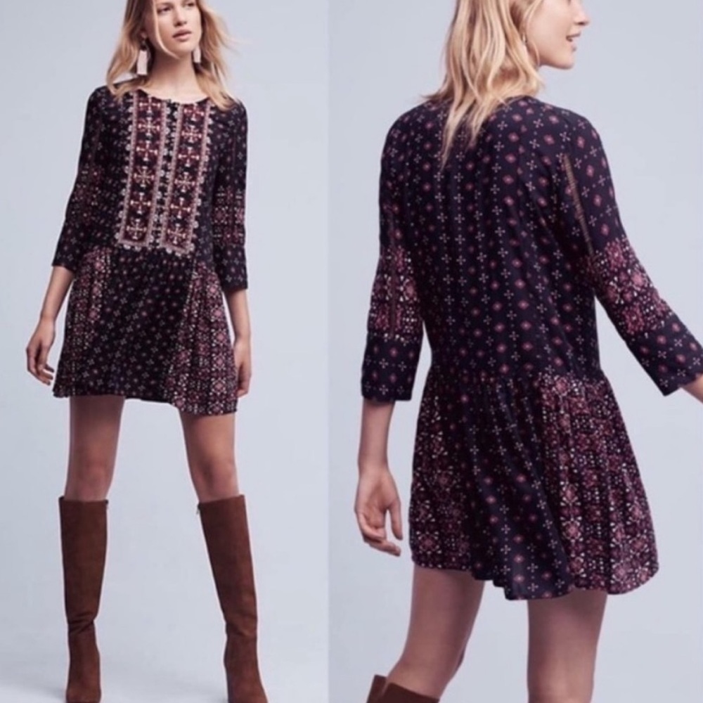 Anthropologie Boho Beaded Embroidery Vanessa Virginia Dress